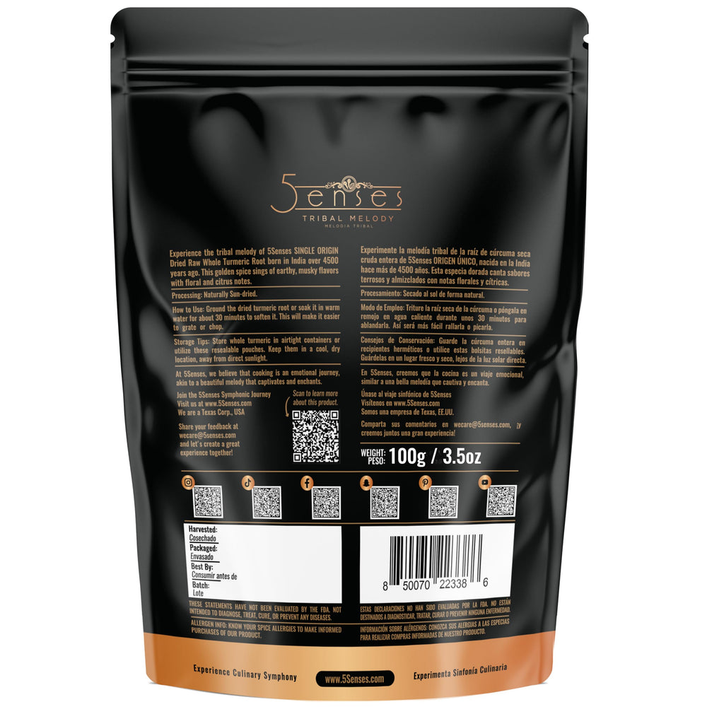 5Senses close-up of turmeric root texture highlighting natural sun-dried quality