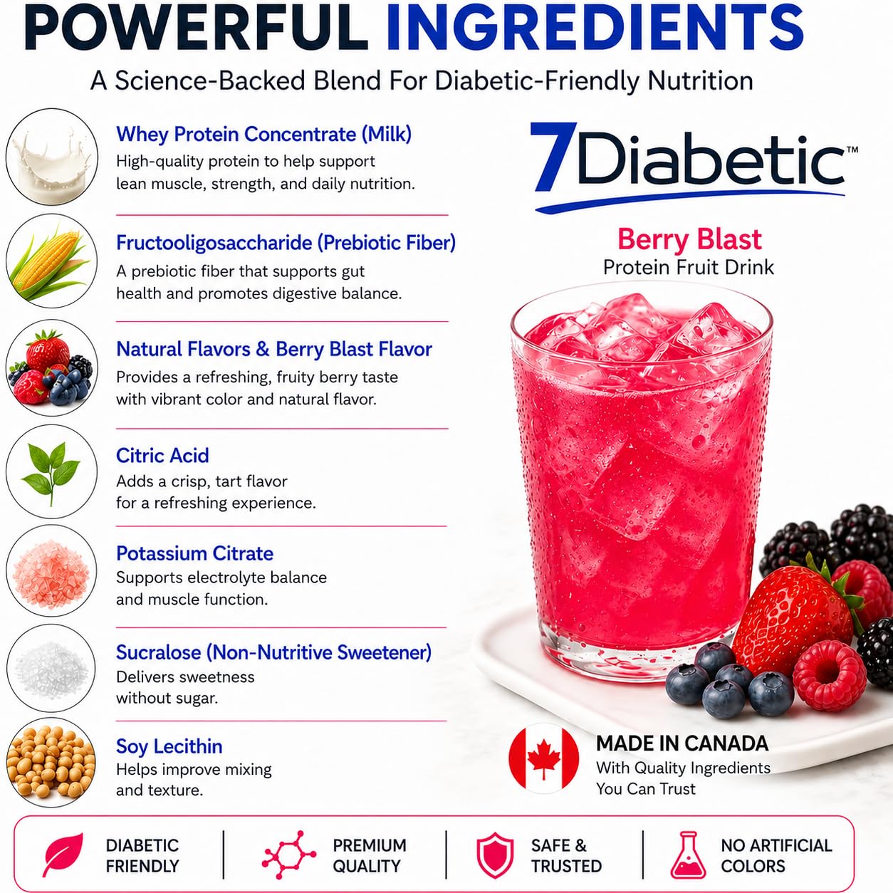 7Diabetic Berry Blast mixed drink in a glass, vibrant color and refreshing low-calorie option