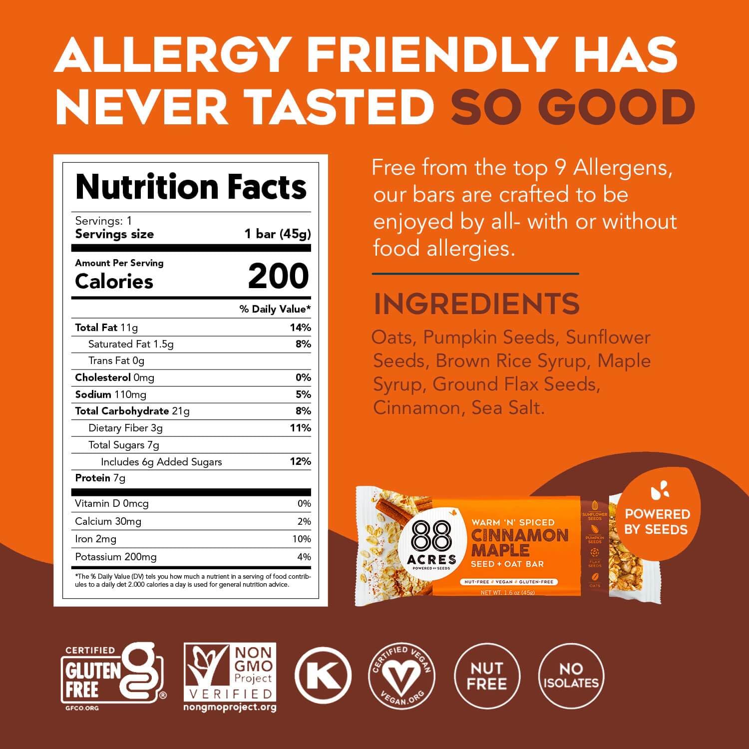 88 Acres single unwrapped bar on wood highlighting soft-chewy texture for satisfying on-the-go energy