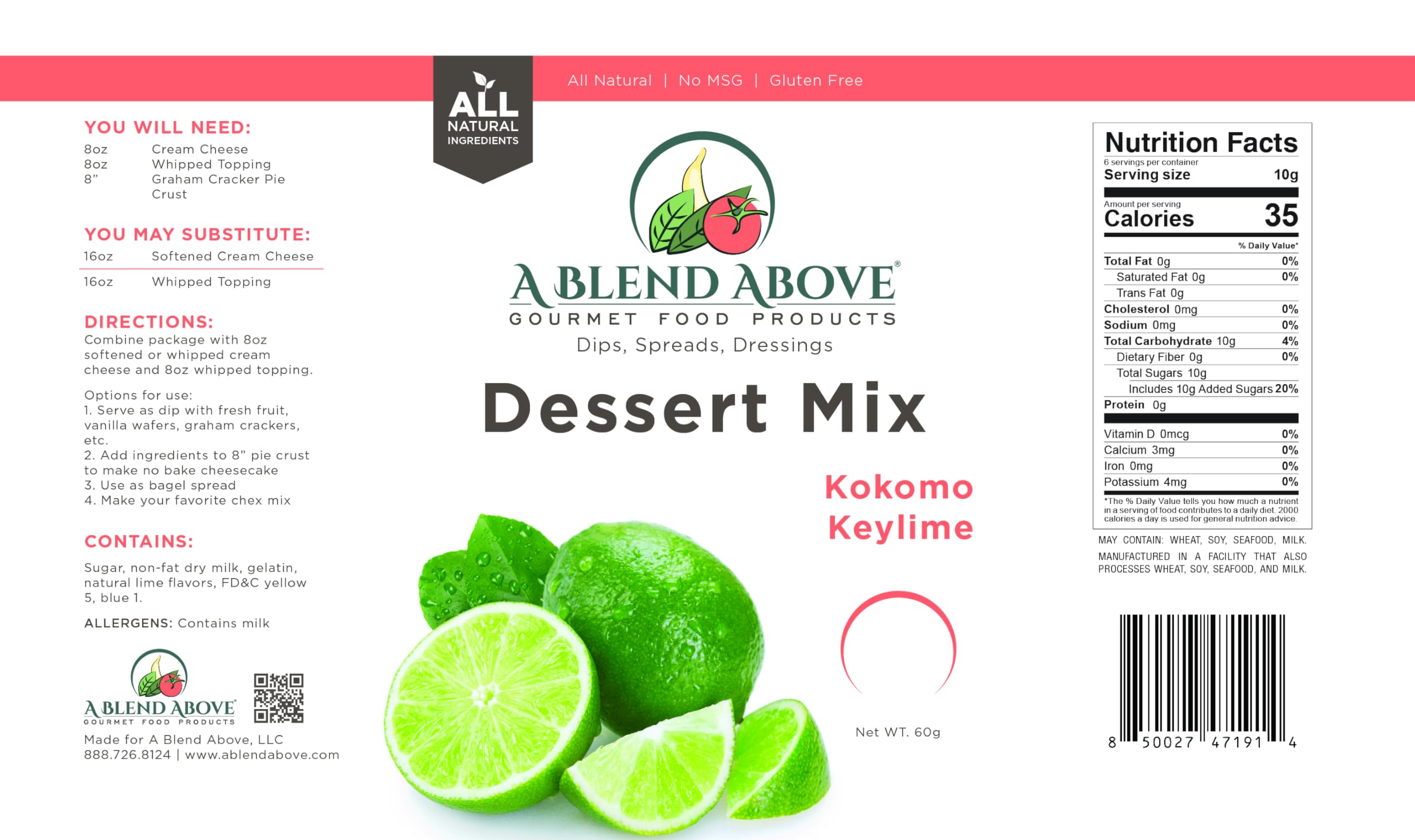 A Blend Above ingredients and nutrition label close-up, transparency for dietary checks