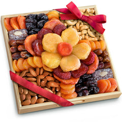 A Gift Inside front view of Flora tray showing colorful arrangement and gift ribbon benefit presentation