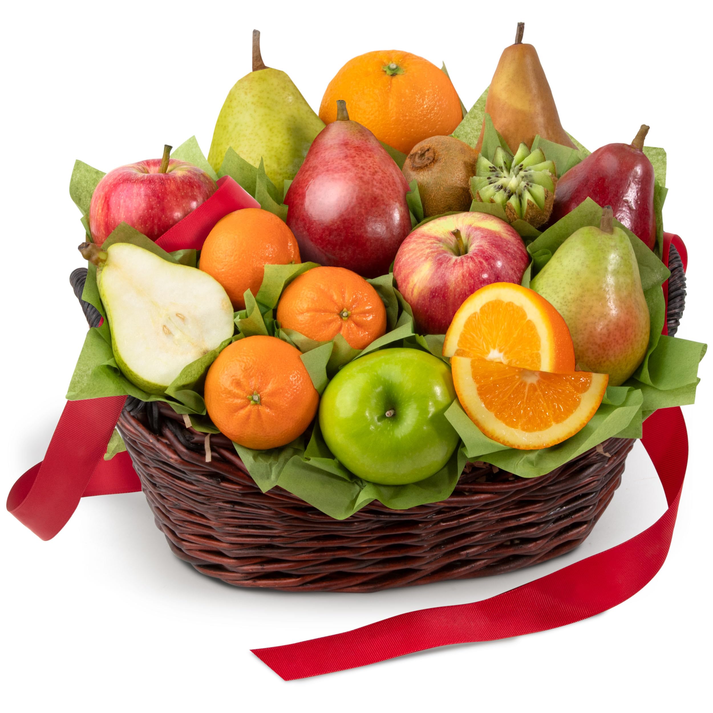 A Gift Inside front view basket showing mixed fruit and elegant presentation benefit