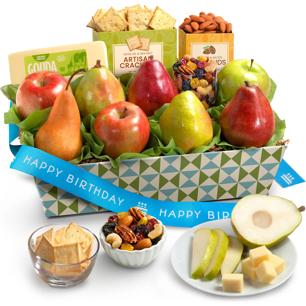 A Gift Inside front packaging showing assembled birthday fruit basket, great presentation