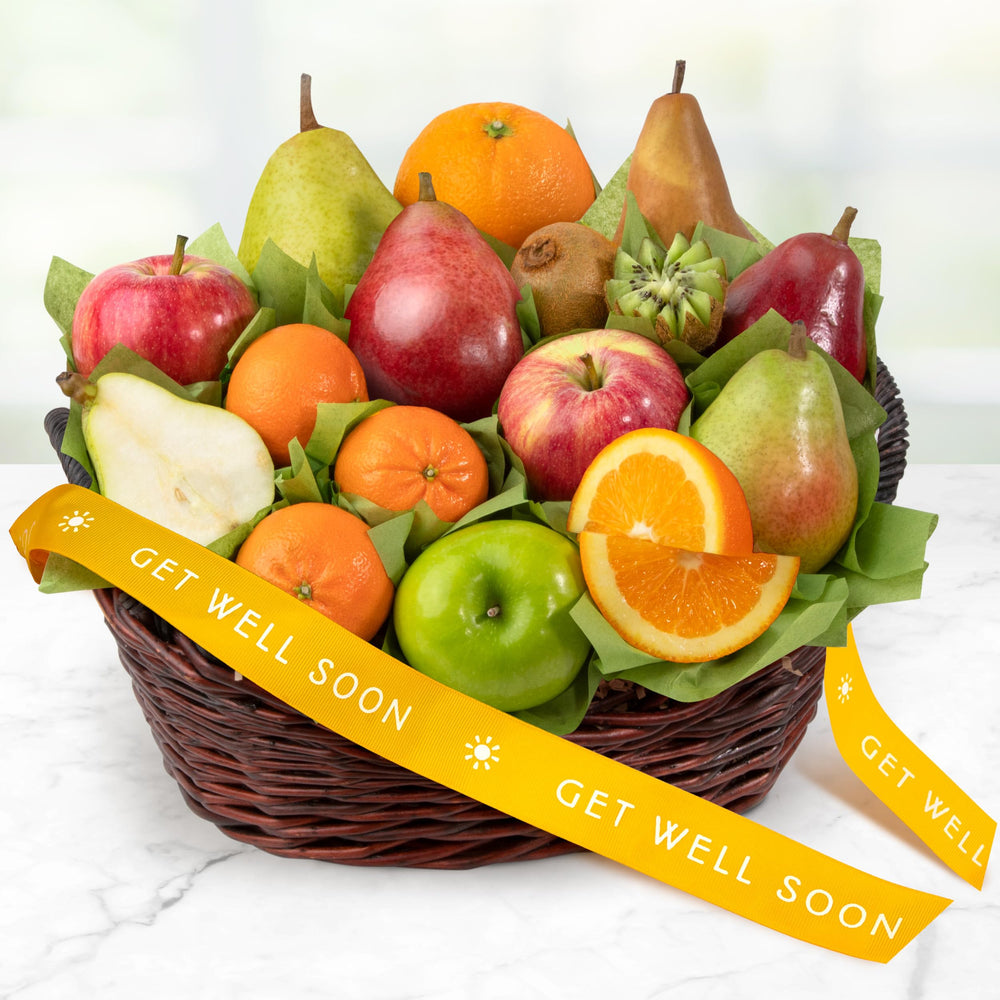A Gift Inside basket held by hand for scale demonstrating generous assortment and size