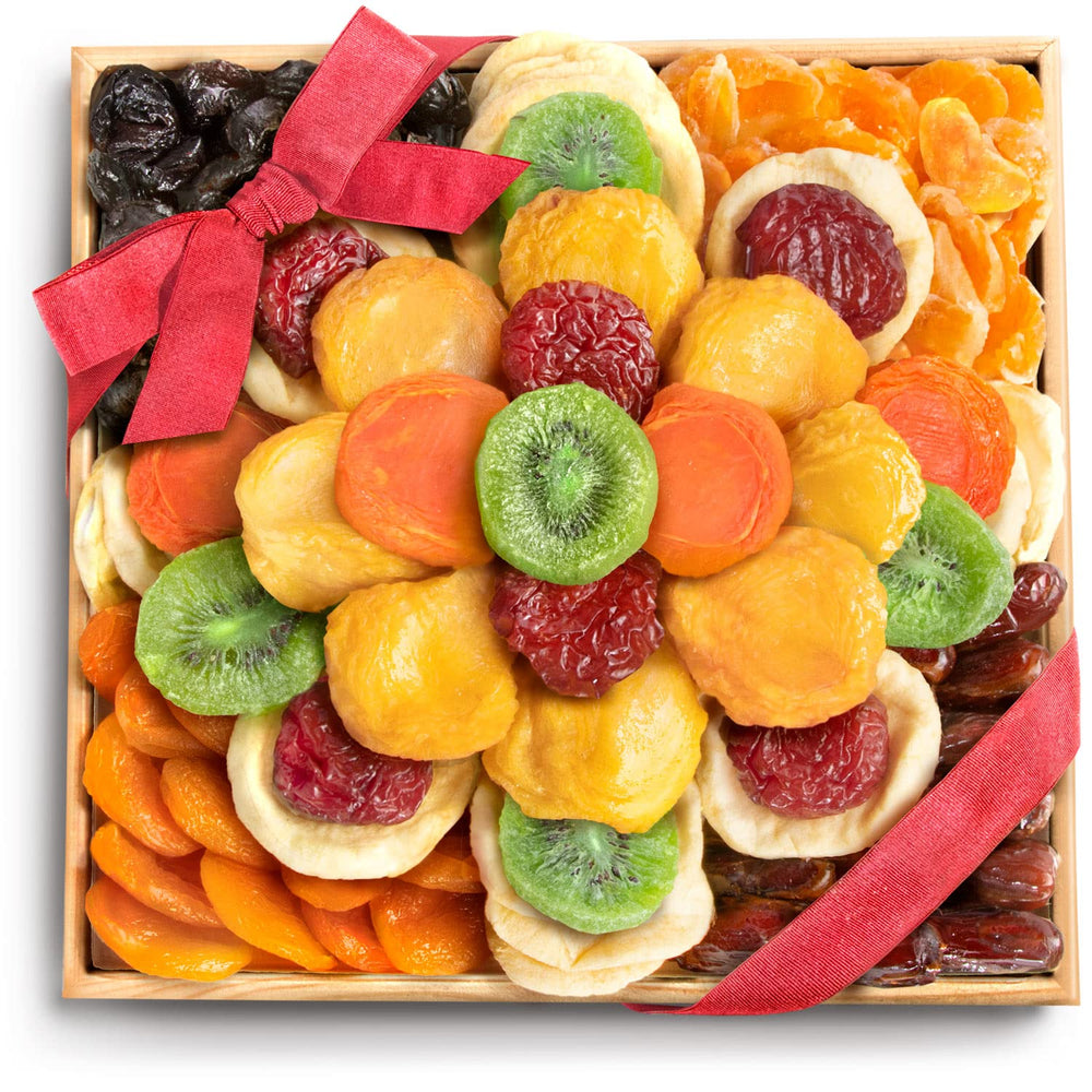 A Gift Inside front packaging showing floral dried fruit arrangement and gifting appeal