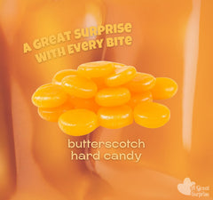 A Great Surprise individually wrapped butterscotch candies piled ready for sharing