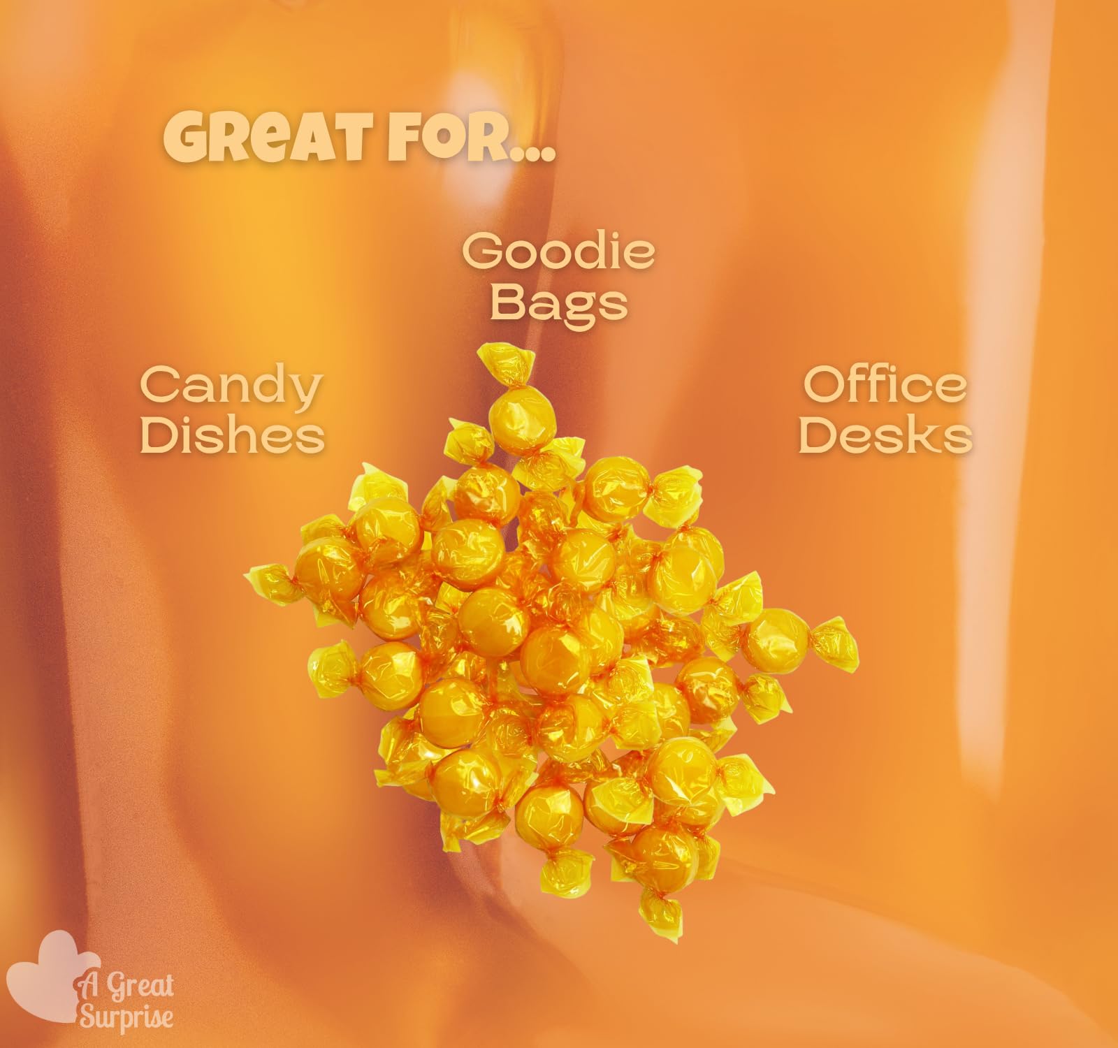 Hand holding a single A Great Surprise candy to show size and portion control