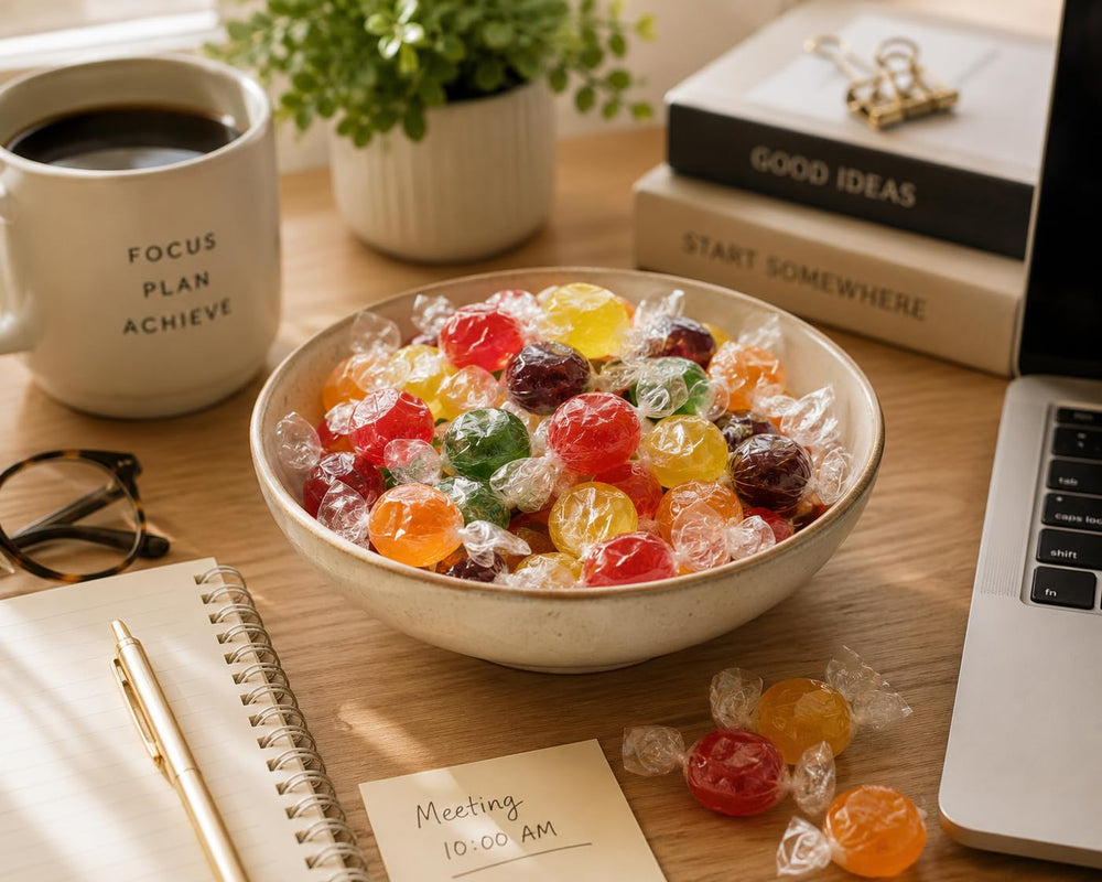 A Great Surprise candy bowl display adding colorful attraction to events