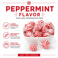 A Great Surprise closeup of peppermint ball texture and red-white swirl, highlights crisp candy surface