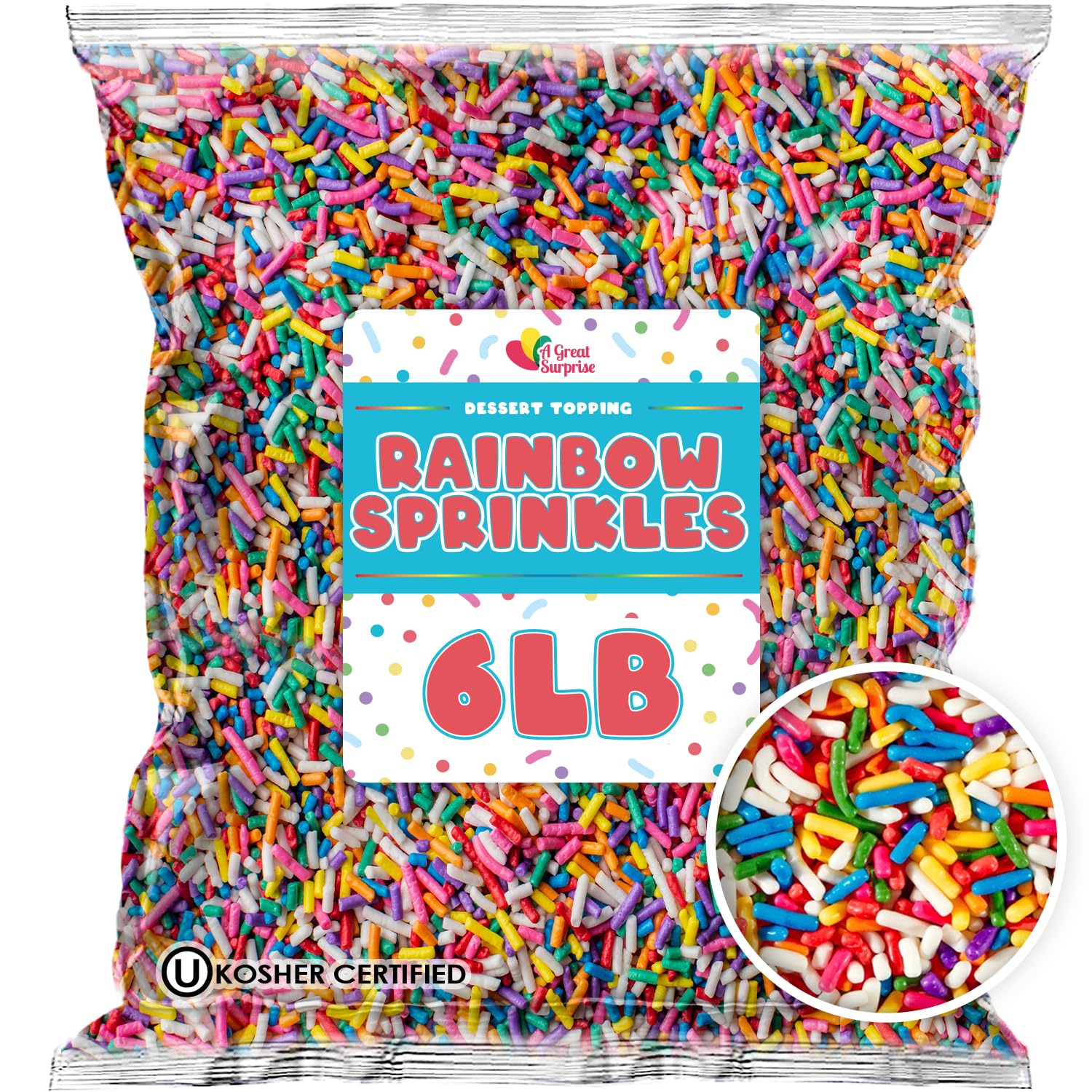 A Great Surprise front packaging showing 6 lb bulk bag and bright colors