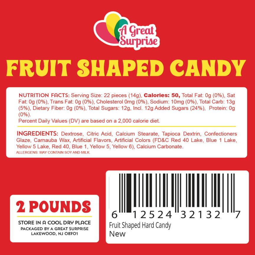 A Great Surprise single candy close-up showing fruit shape and color to identify flavors