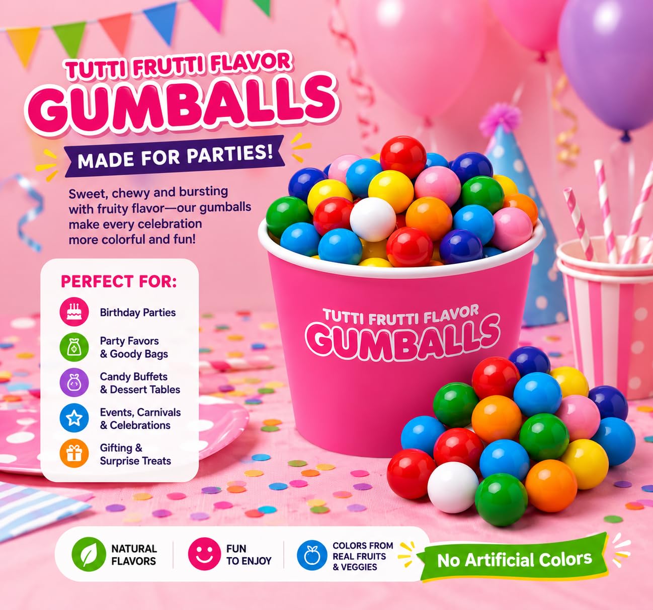 A Great Surprise colorful gumballs in jar for candy buffet appeal