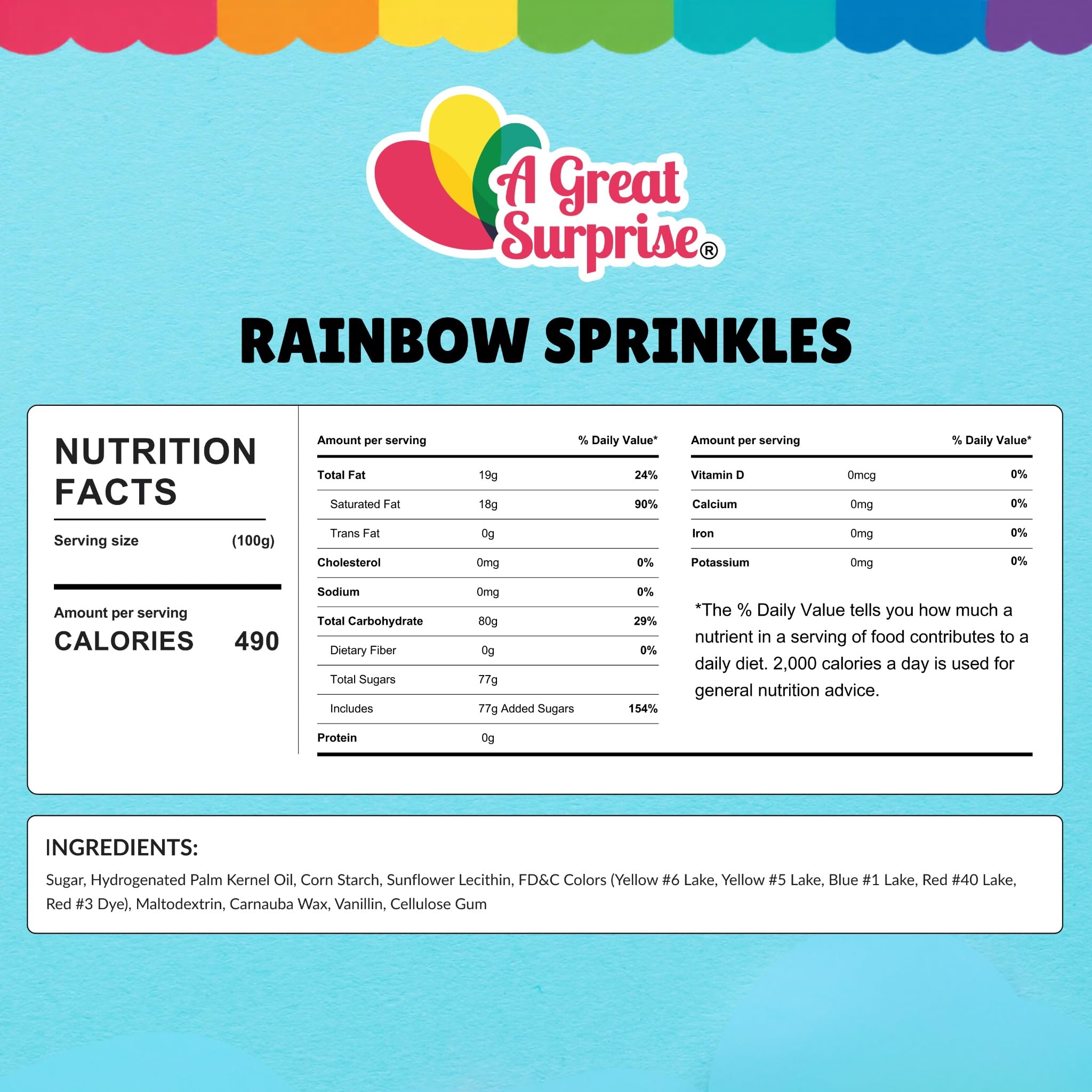 A Great Surprise label and nutrition close-up to verify product details