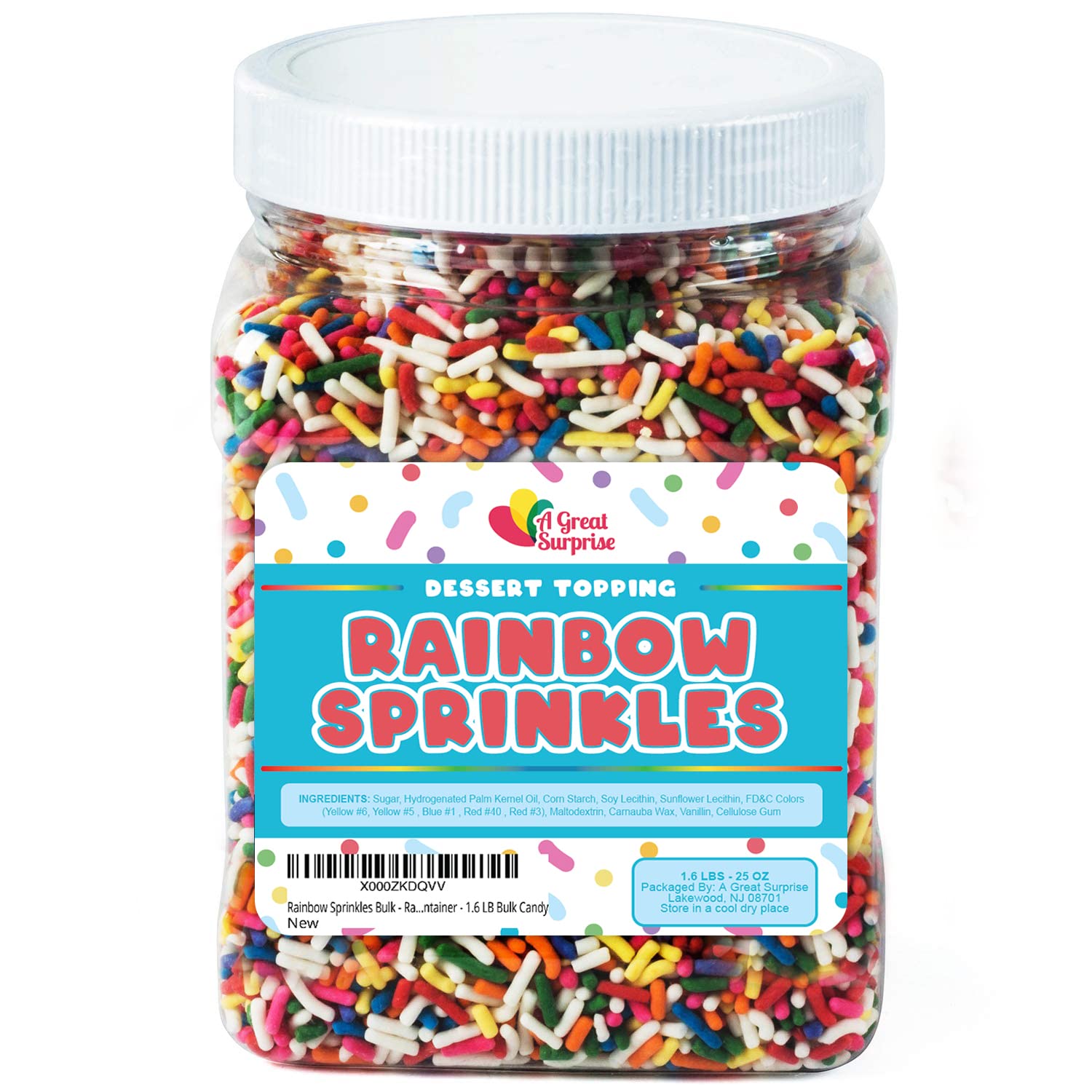 A Great Surprise label close-up showing ingredients and allergen facility notice for safety