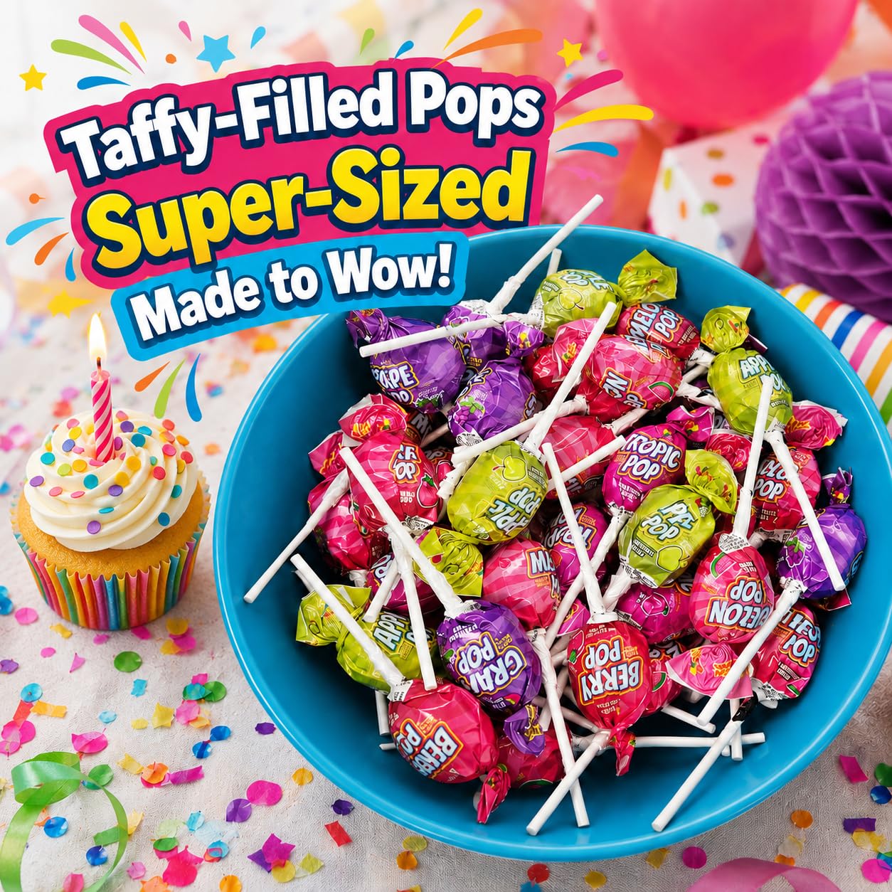 A Great Surprise lollipops in a serving bowl at a party offering easy sharing