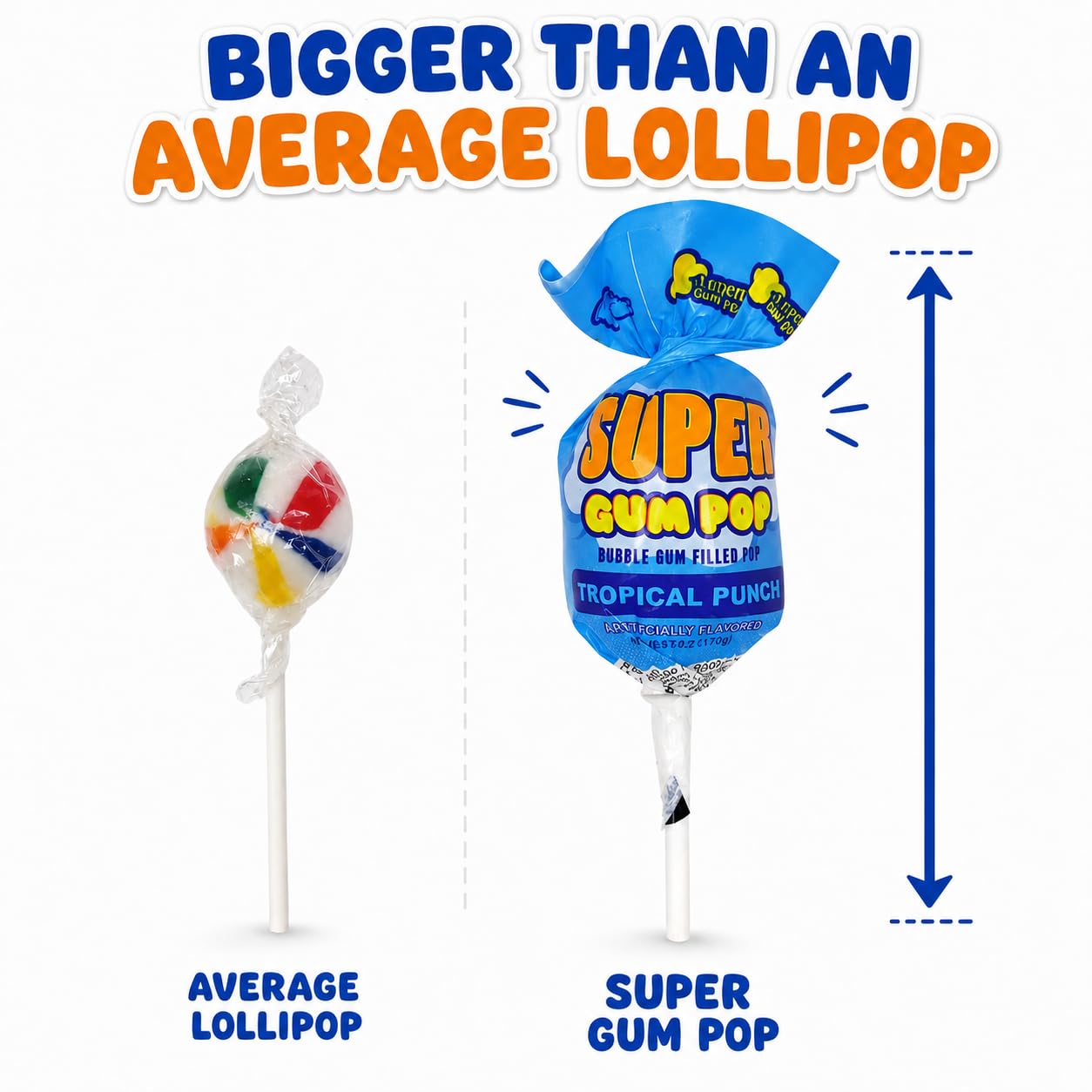 A Great Surprise lollipop held in hand showing large size for longer-lasting treat