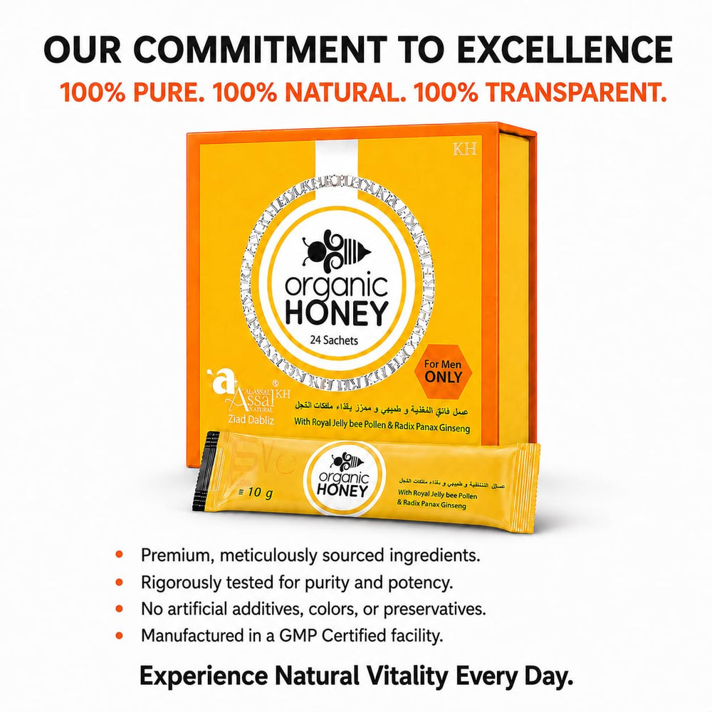Hand holding an A KHAN EL ASSAL 10g sachet ready to consume for on-the-go energy