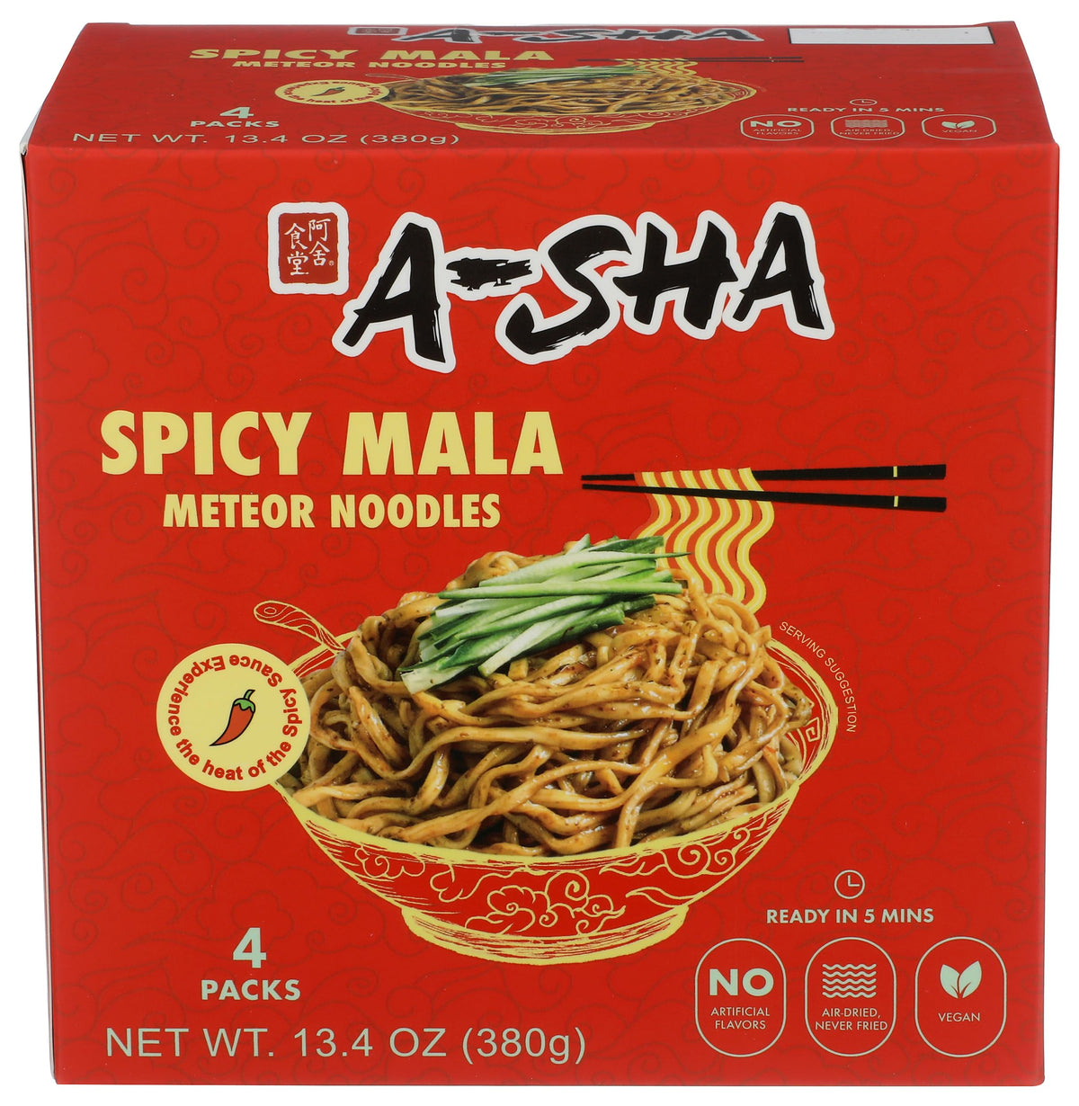 A-SHA front packaging showing four-pack and product benefit quick meals