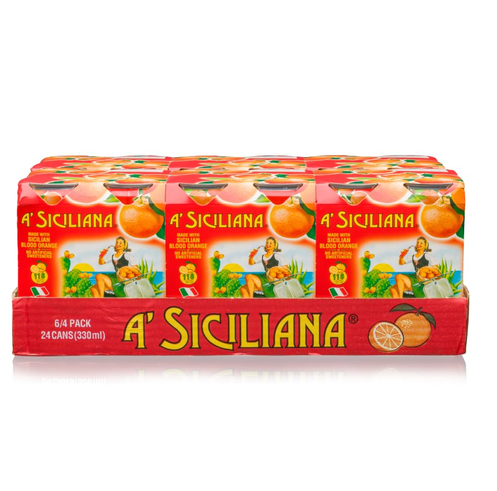 A' Siciliana pouring blood orange sparkling drink into a glass showing bubbles and color, refreshing texture