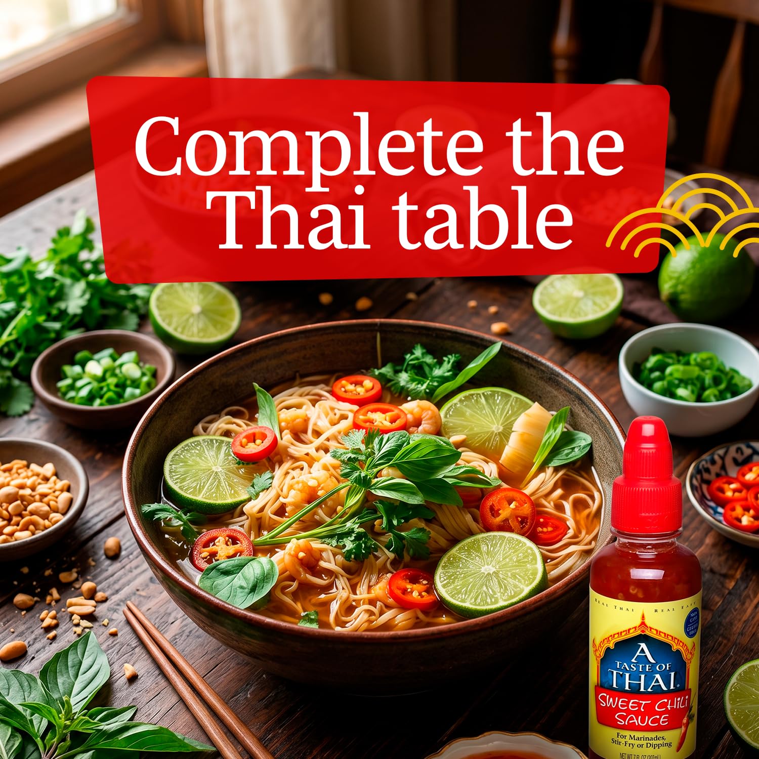 A Taste of Thai pouring from open cap to show easy dispensing and kitchen use