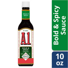A.1. bold and spicy sauce glazed on grilled steak adding caramelized flavor