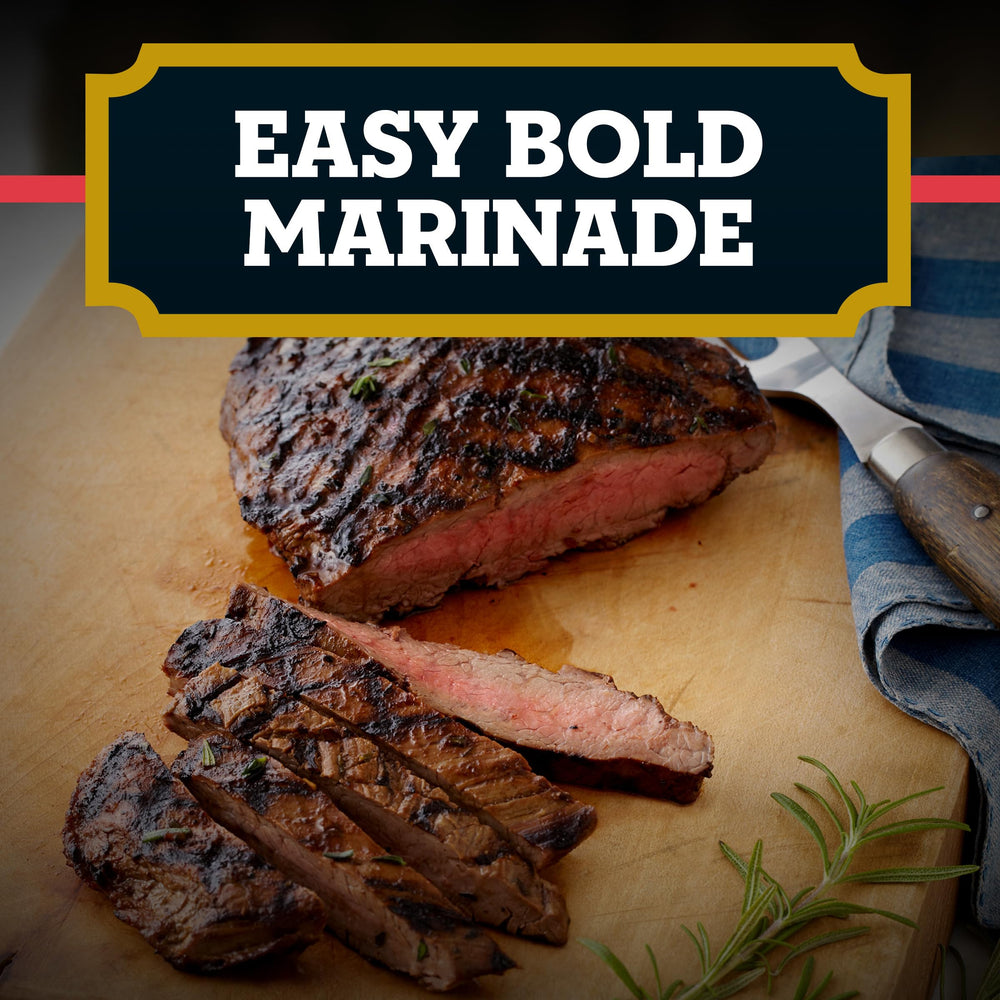 A.1. marinade pouring over raw steak to show texture and coverage benefit
