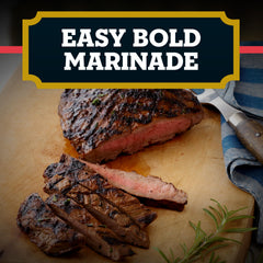 A.1. marinade pouring over raw steak to show texture and coverage benefit