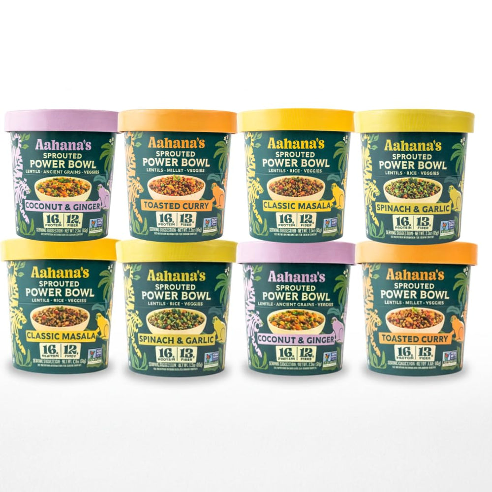 Aahana's front packaging showing 8-pack variety, highlights convenience
