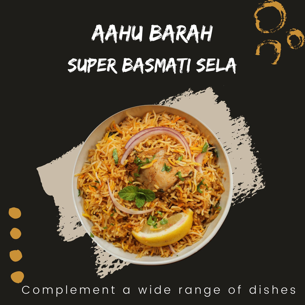 Aahu Barah close-up of extra-long basmati grains highlighting length and texture