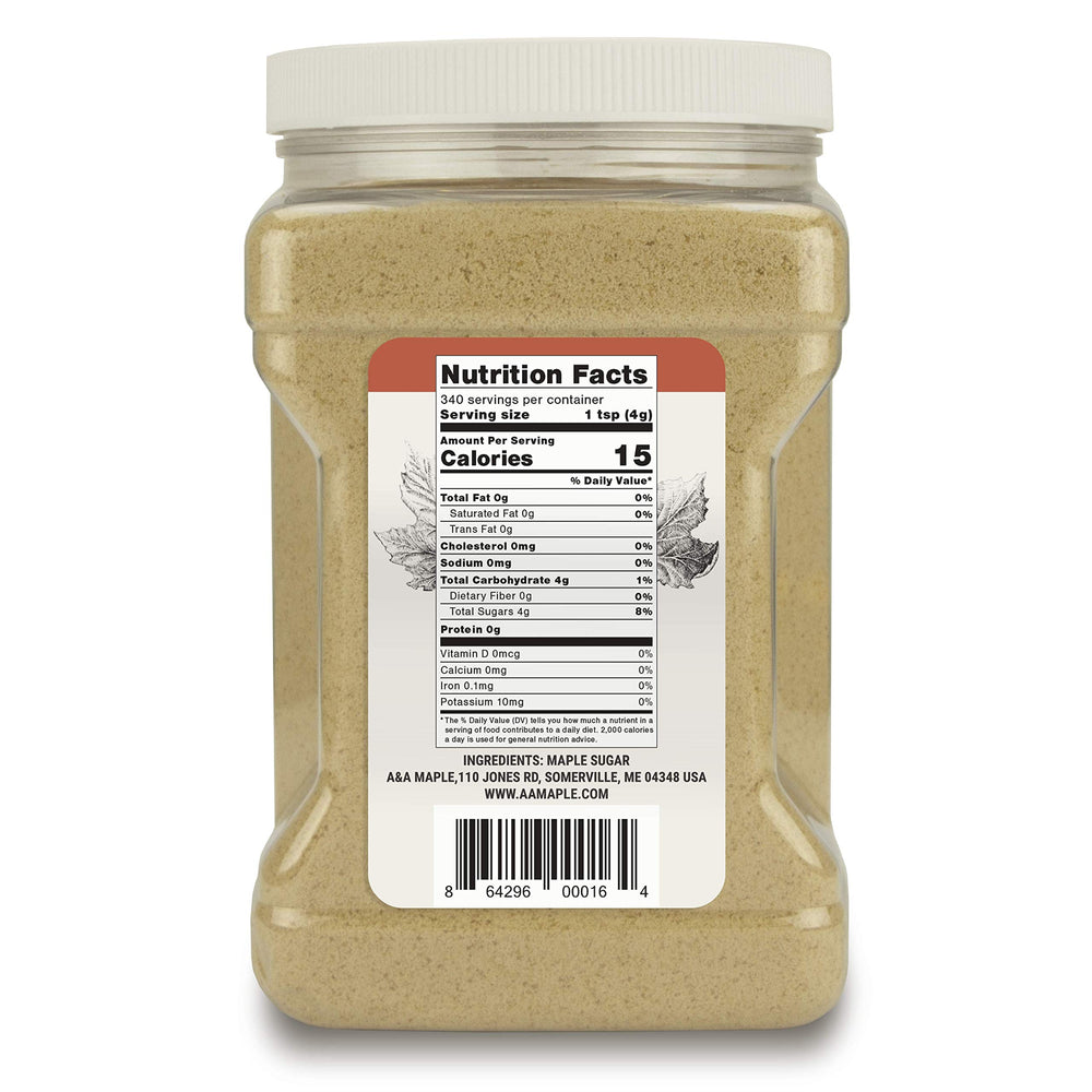 A&A Maple close-up of fine maple sugar texture, shows granulated consistency and richness