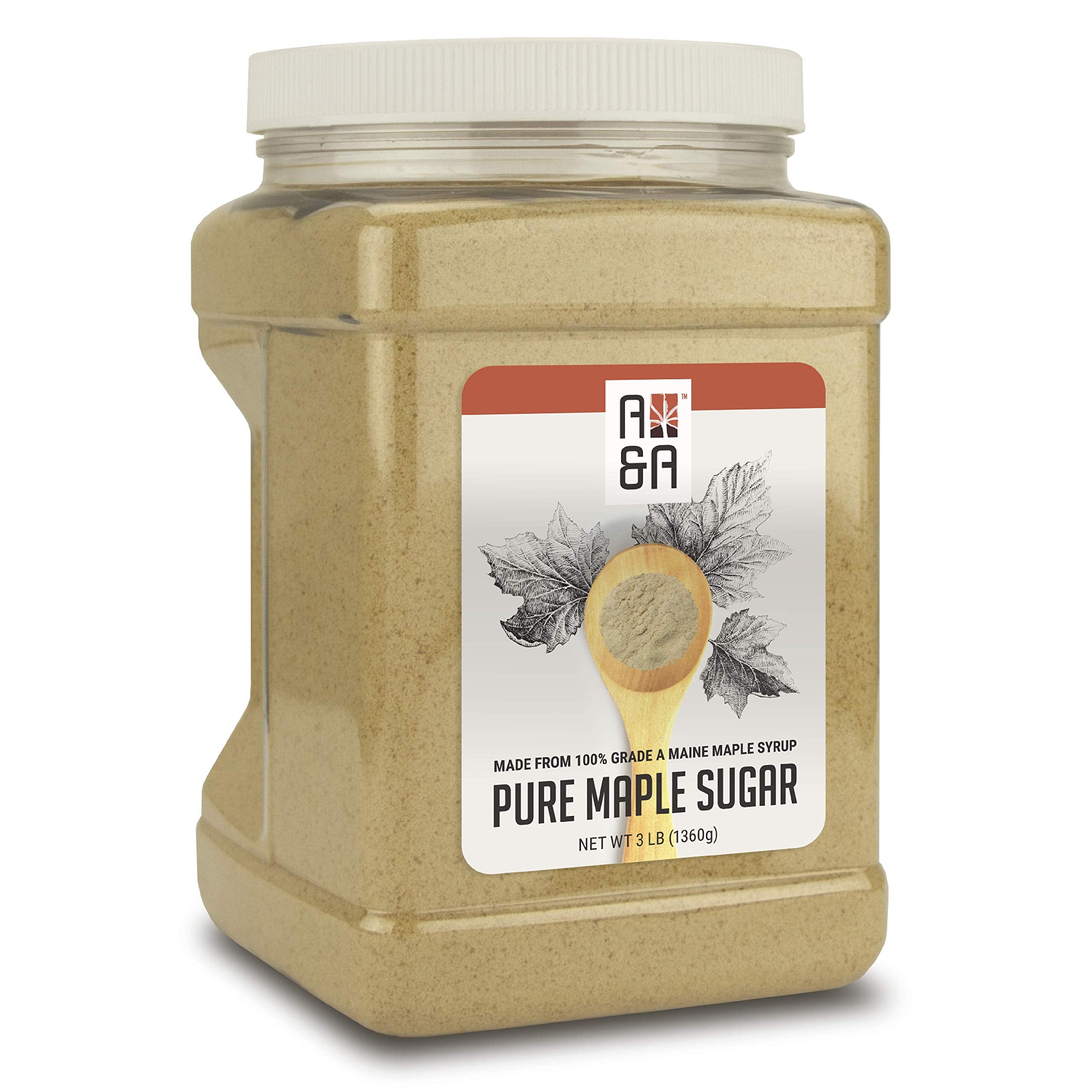 A&A Maple front packaging 48 oz showing label and jar, highlights artisanal quality