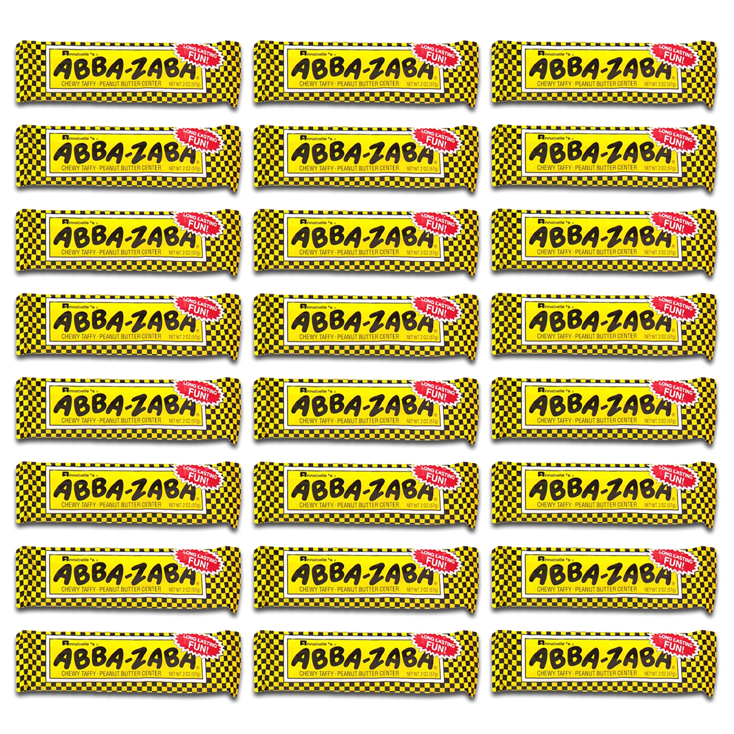 Abba Zabba front packaging showing individually wrapped bars and easy sharing