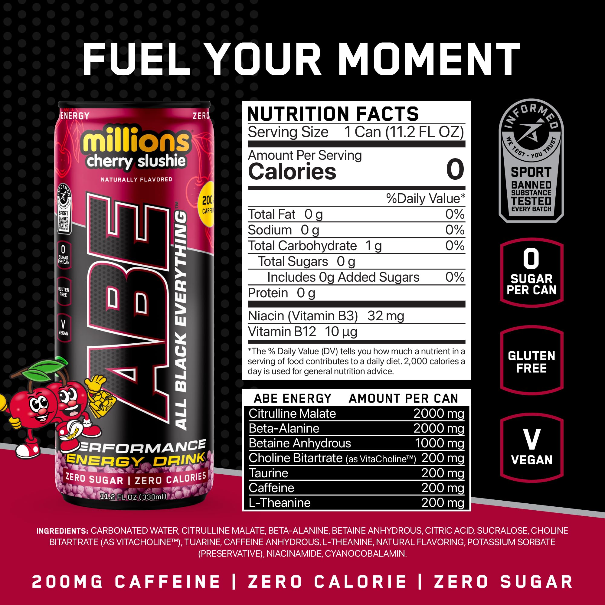 ABE ingredients panel close-up highlighting performance ingredients and sugar-free formula