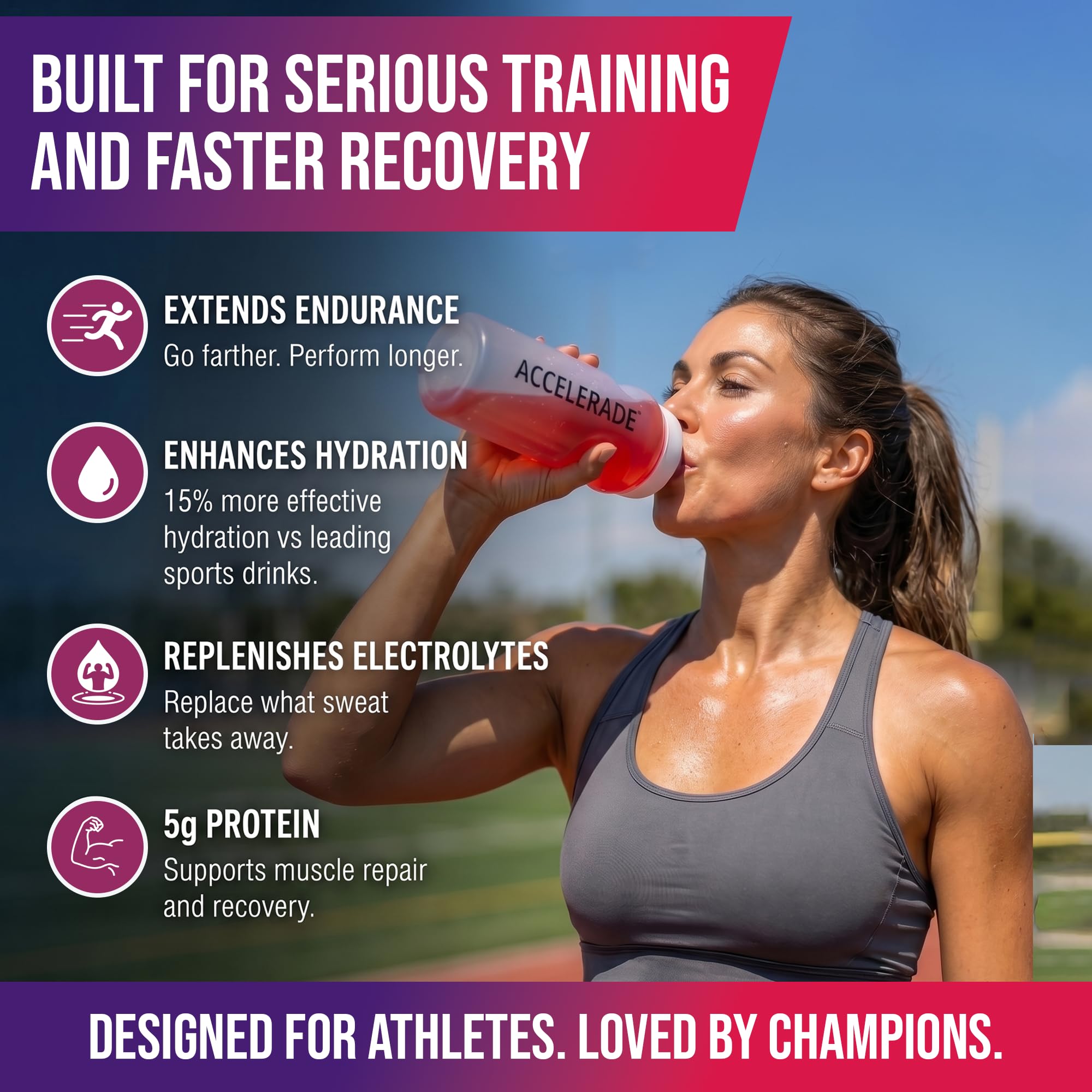 Accelerade nutrition label detail highlighting carb-to-protein ratio and electrolyte info