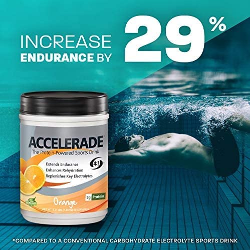 Hand holding scoop of Accelerade powder to show serving size and easy portioning benefit