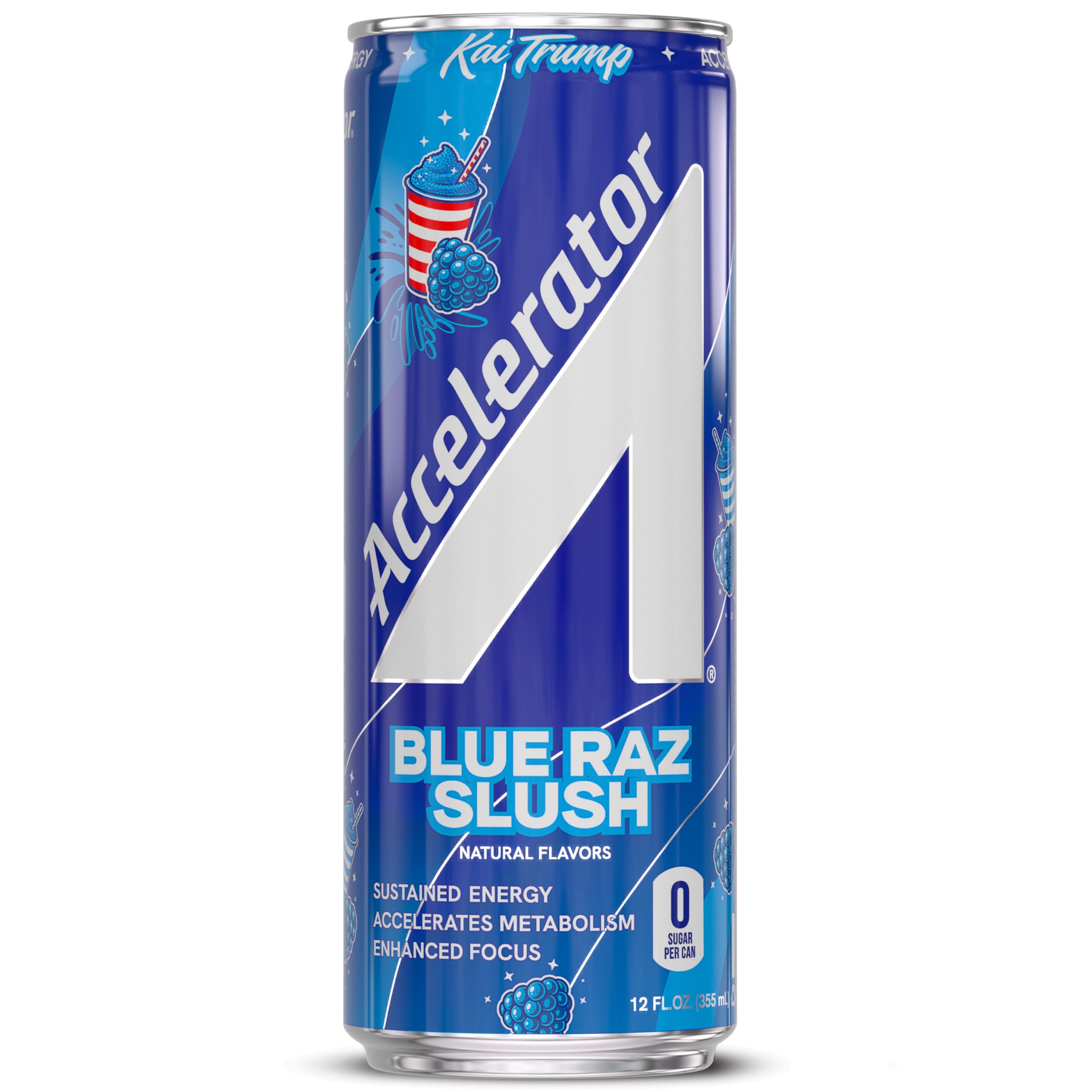 ACCELERATOR angled can highlighting nutrition label and natural caffeine
