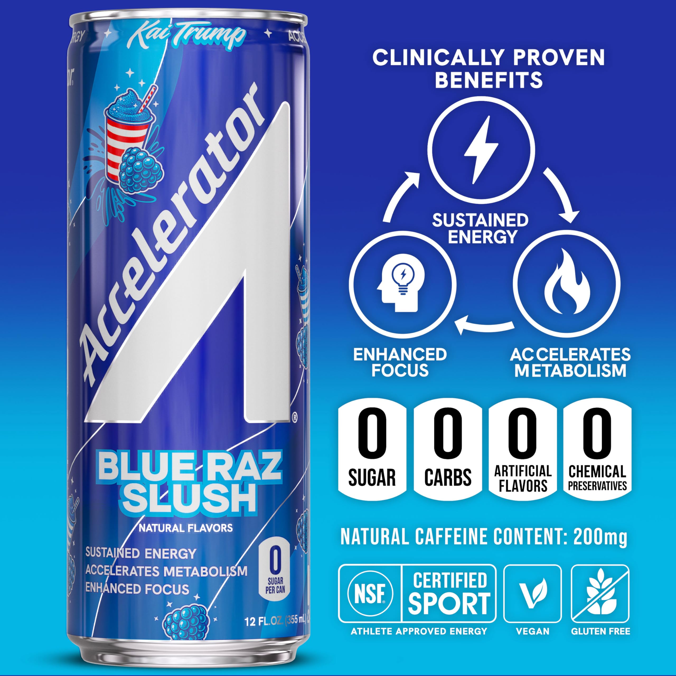 ACCELERATOR poured into glass showing vibrant blue color and thirst-quenching appeal
