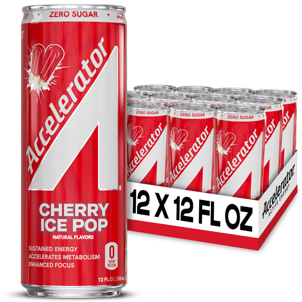 Accelerator Cherry Ice Pop front packaging shows vibrant can and flavor