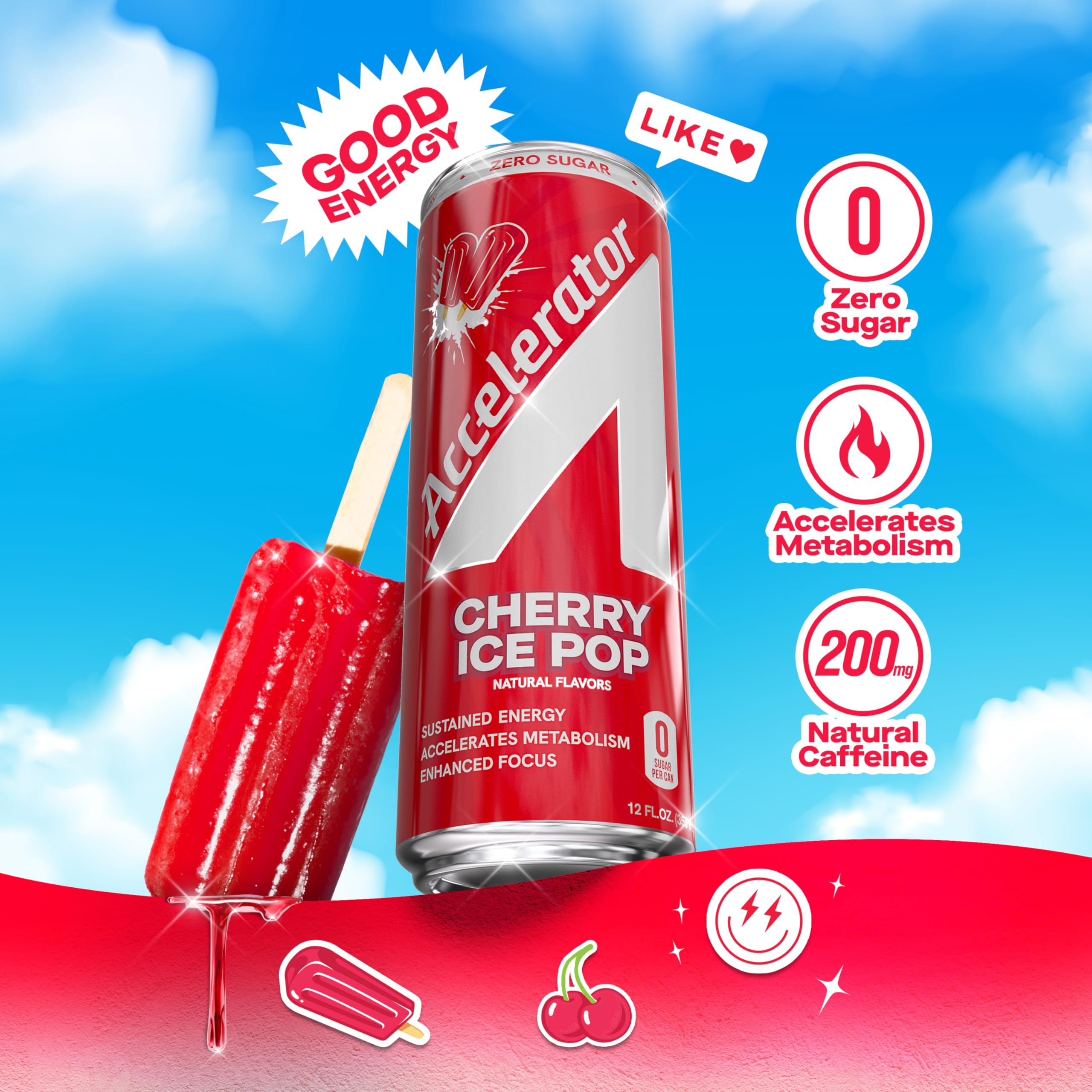 Accelerator pouring Cherry Ice Pop into glass shows refreshing texture and appeal
