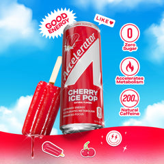 Accelerator pouring Cherry Ice Pop into glass shows refreshing texture and appeal
