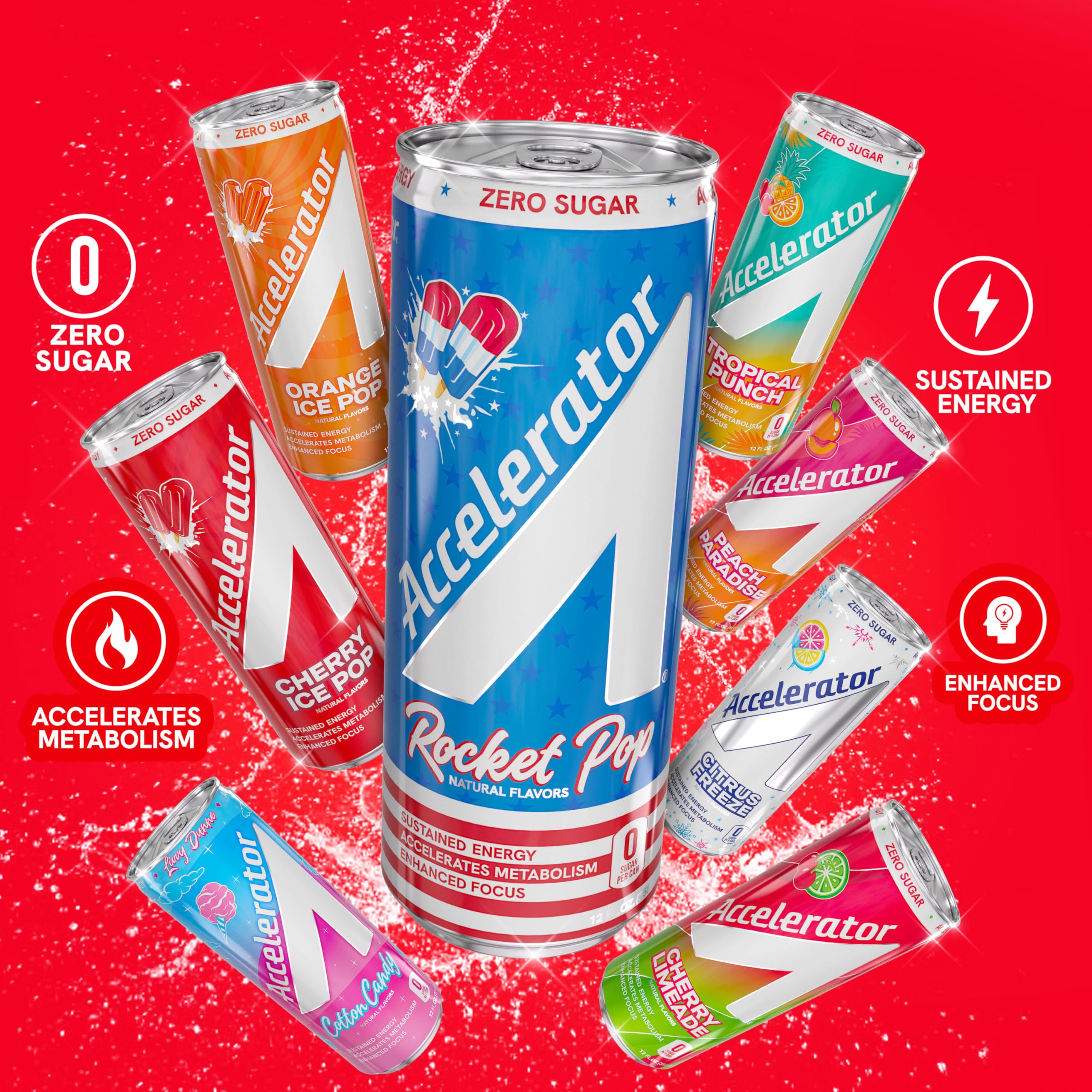 ACCELERATOR assorted flavors lined up to showcase variety and choice