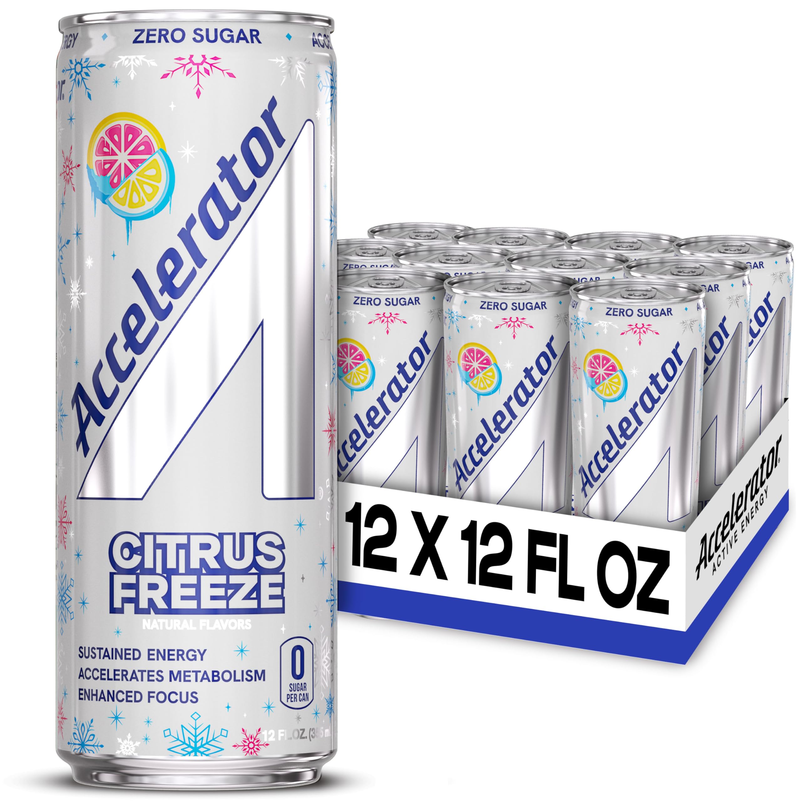 ACCELERATOR front can Citrus Freeze showing label and bold branding benefit energy