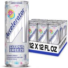 ACCELERATOR front can Citrus Freeze showing label and bold branding benefit energy