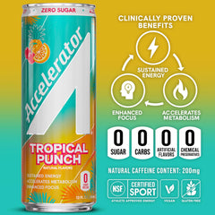 ACCELERATOR ingredients label close-up showing natural caffeine and botanical benefits
