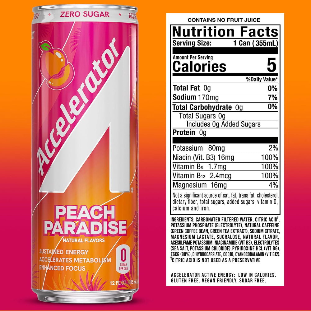 ACCELERATOR top-open can displaying natural caffeine and ready-to-drink convenience