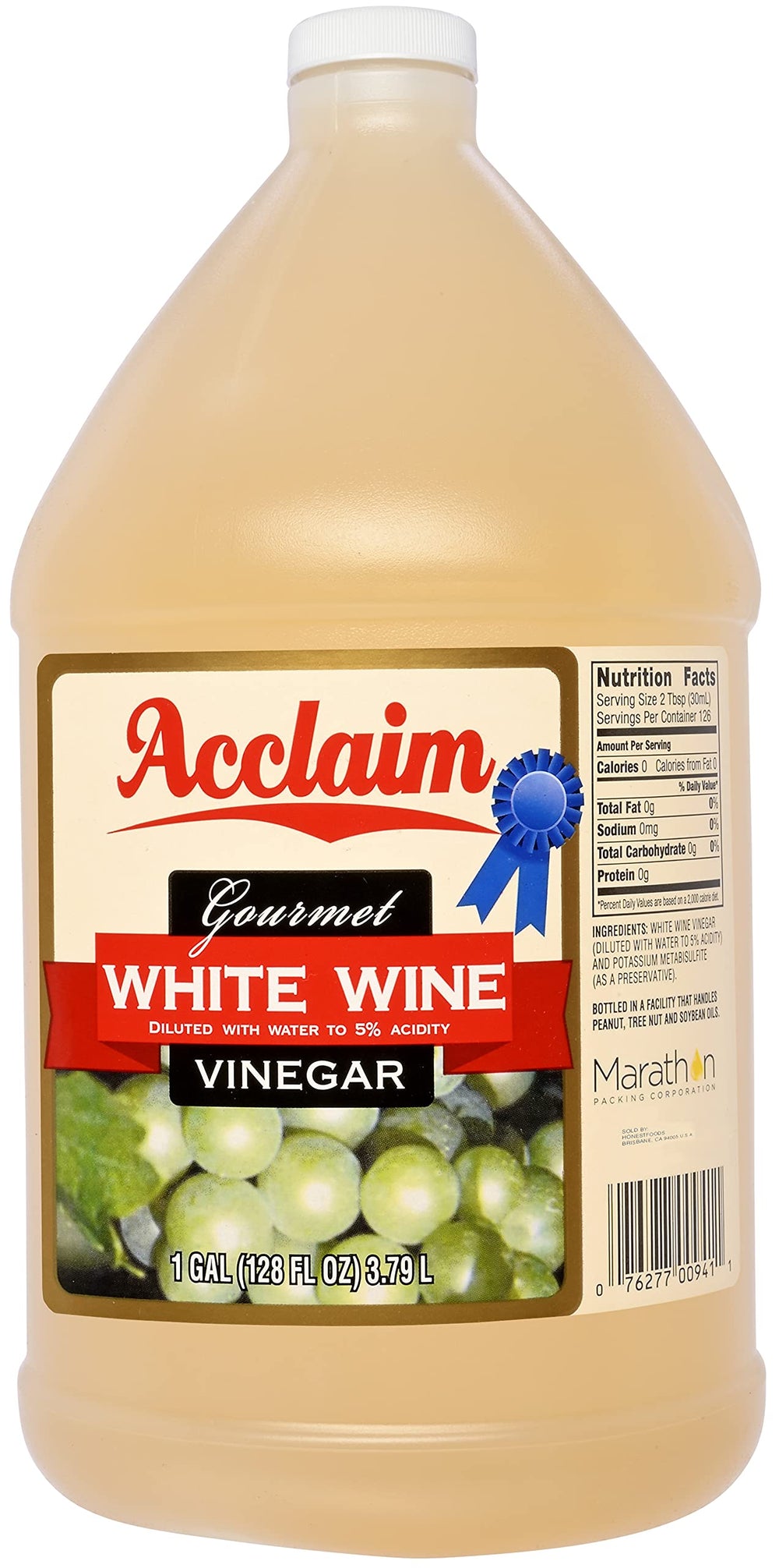Acclaim white wine vinegar front bottle showing label and size for professional kitchens