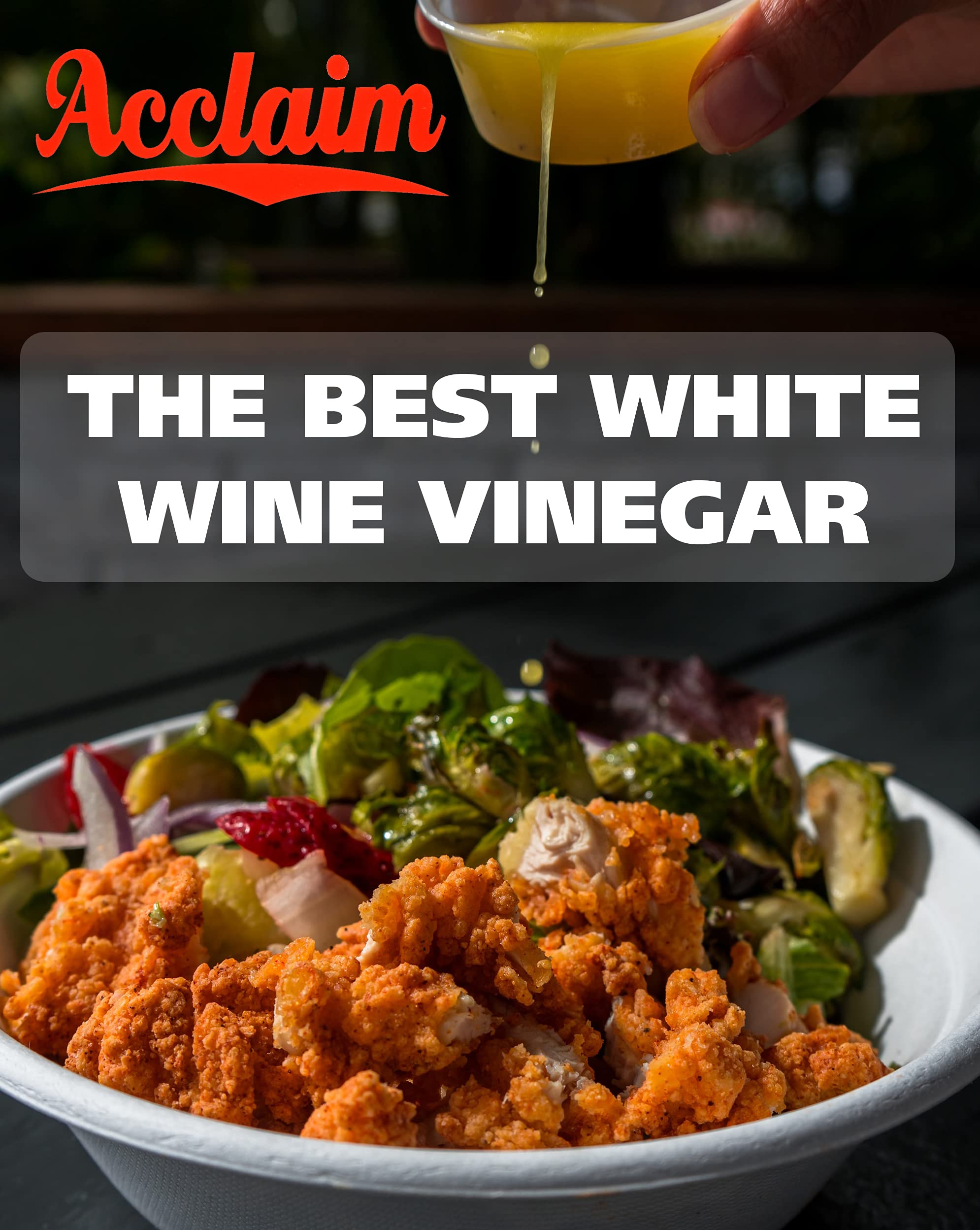 Acclaim white wine vinegar pouring into bowl to demonstrate easy dosing and smooth flavor