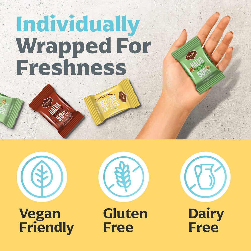 Achva individually wrapped halvah bars highlighting hygiene and portion control