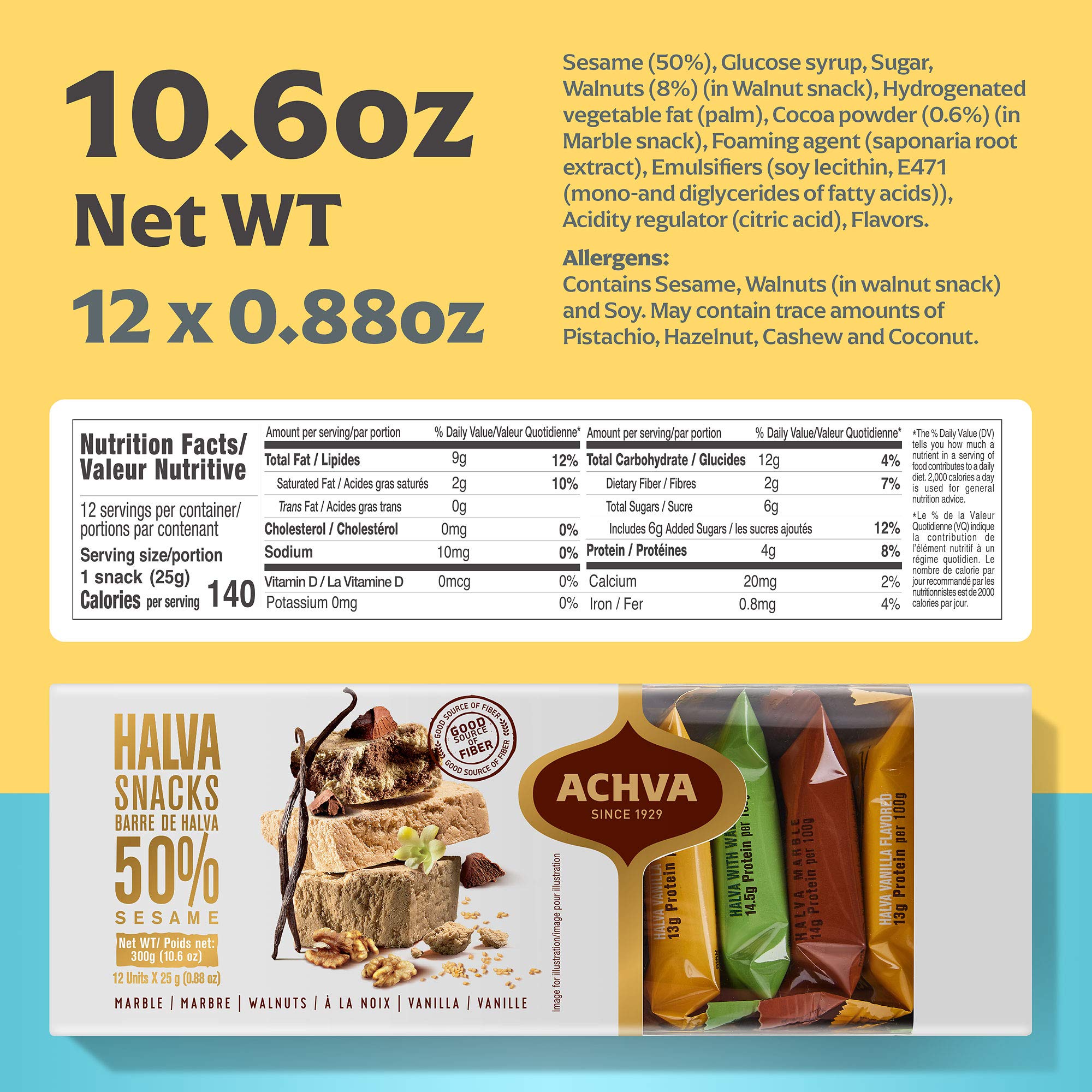 Achva halva bar next to a coin to show 25 g size and portable convenience