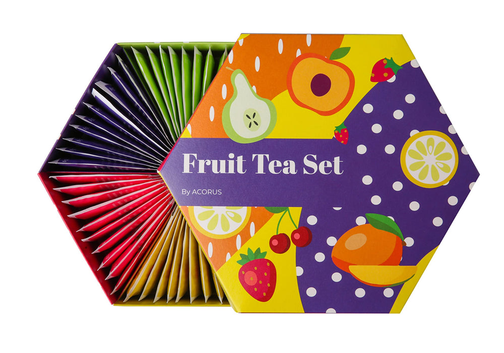 ACORUS front packaging showing the luxury assorted fruit tea box and gifting appeal